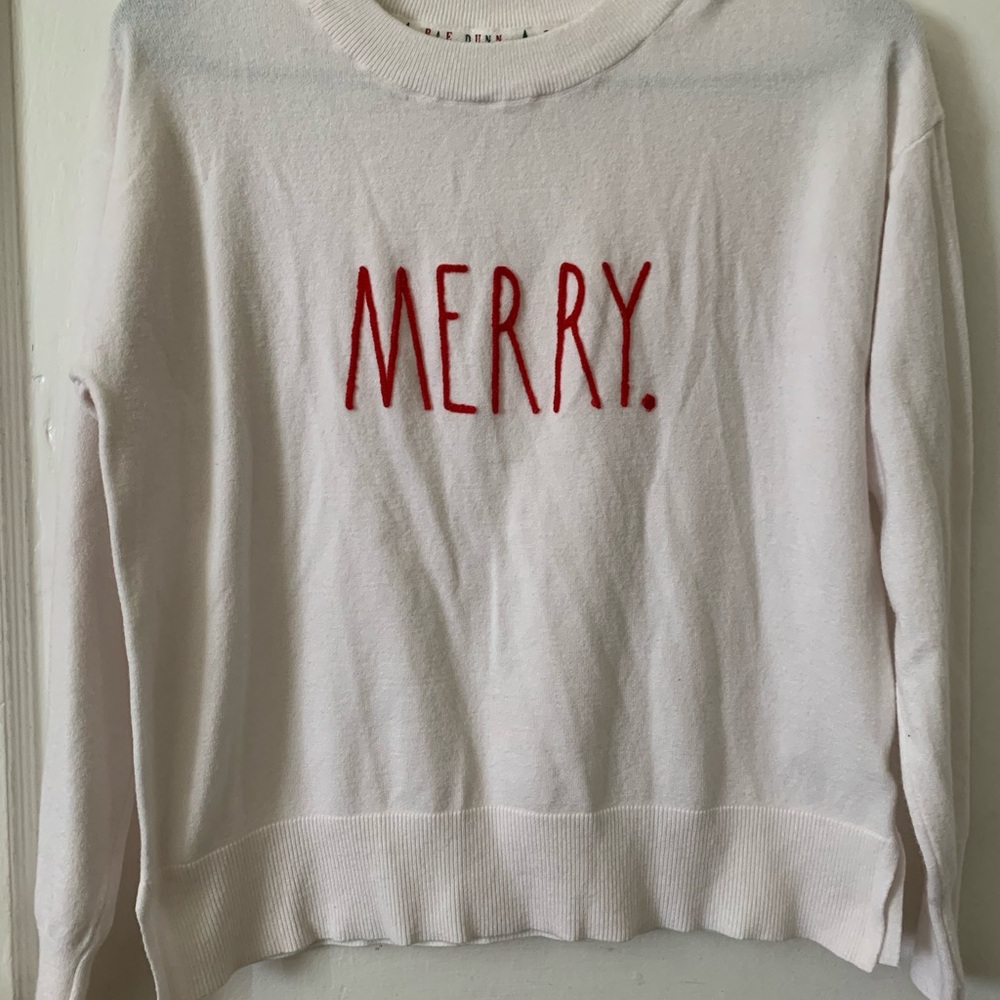 Rae Dunn White Sweater with Red 'Merry'